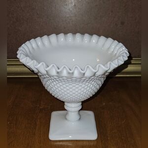 Vintage Westmoreland Glass English Hobnail Milk Glass Compote